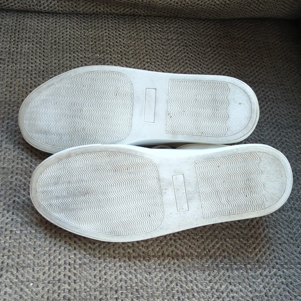 White Lace-Up LOFT Sneakers with Champagne Accents, Sz 9 - Picture 5 of 7